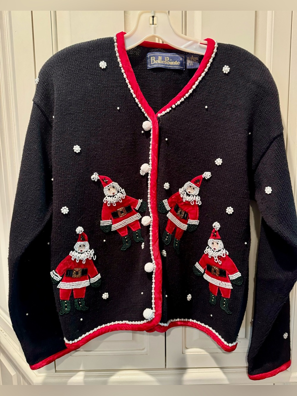 Women’s BellePointe Beaded Santa Embellished Cardigan Sweater - Size Small